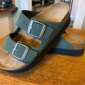 Birkenstock Papillio green Two-Strap Slide Sandals with Black Outsole